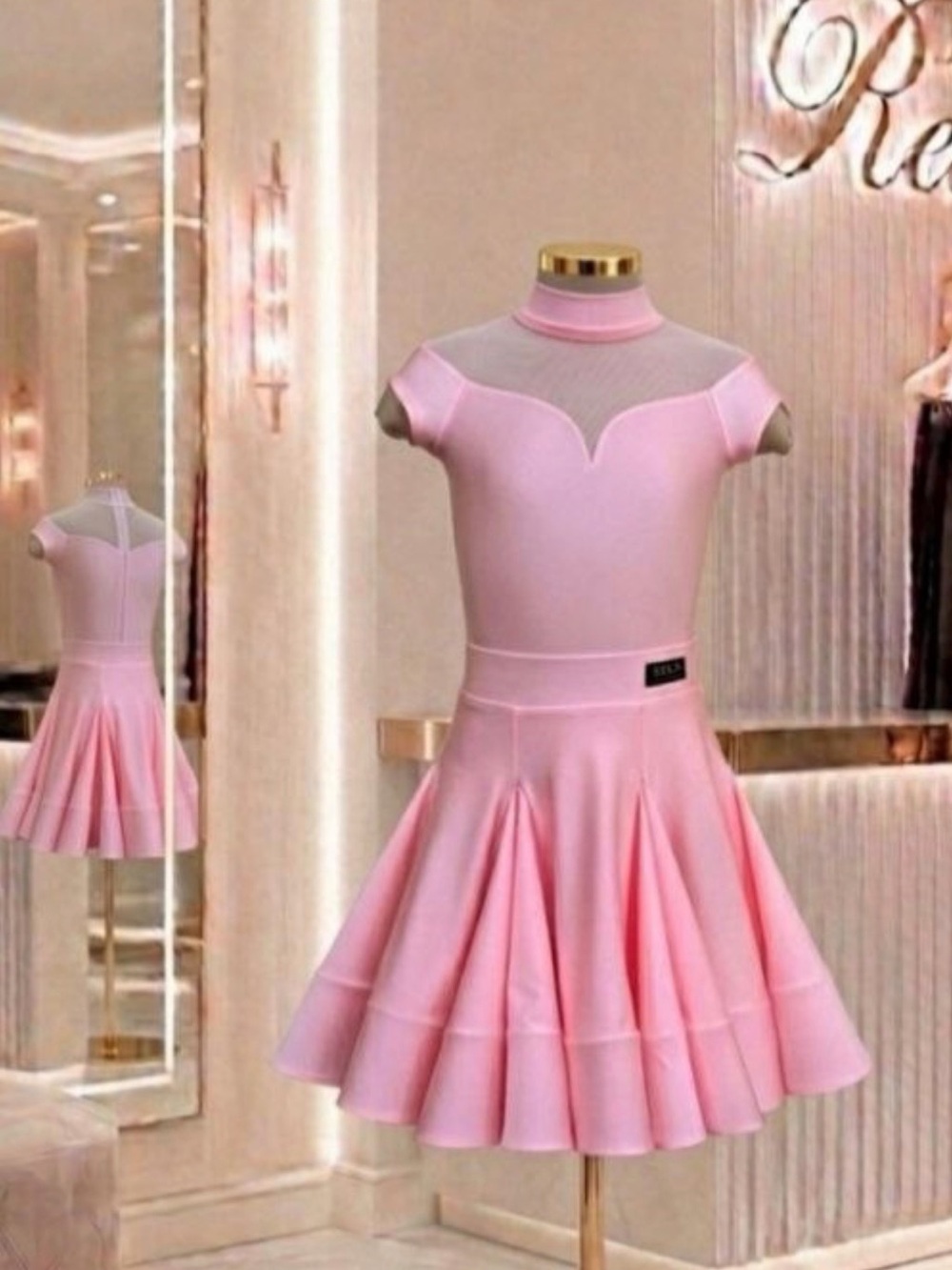 Girls' Pink Short-Sleeve Dance Dress